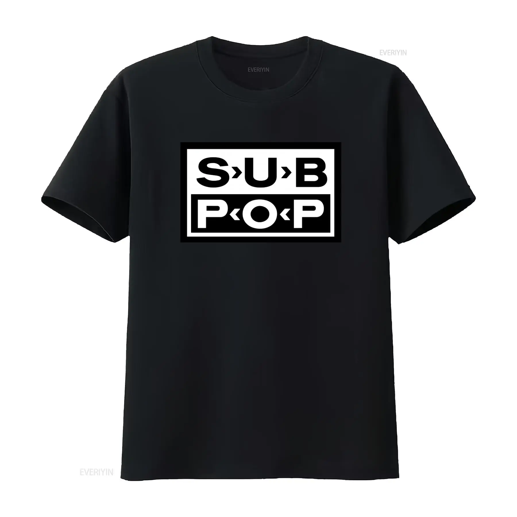 Vintage Fashion Logos - เสื้อยืดโลโก้ Sub Pop สีดำ พิมพ์ลายสีขาว สไตล์เรโทร