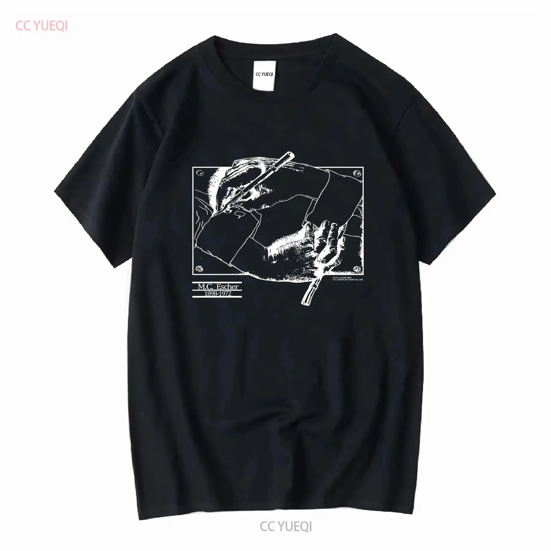 Vintage Fashion Art - Vintage 1990 MC Escher T เสื้อบุรุษสีดําขนาดใหญ่
