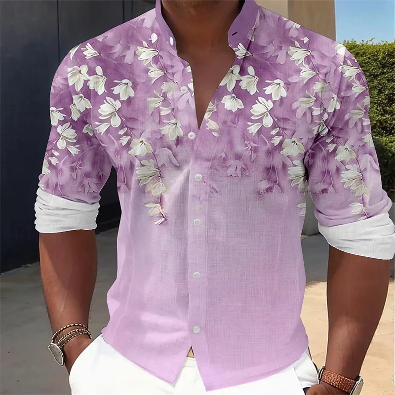 Printed Floral Shirt - เสื้อเชิ้ตแขนยาวลายดอกไม้สำหรับผู้ชาย มีสไตล์และลำลองสำหรับวันหยุด