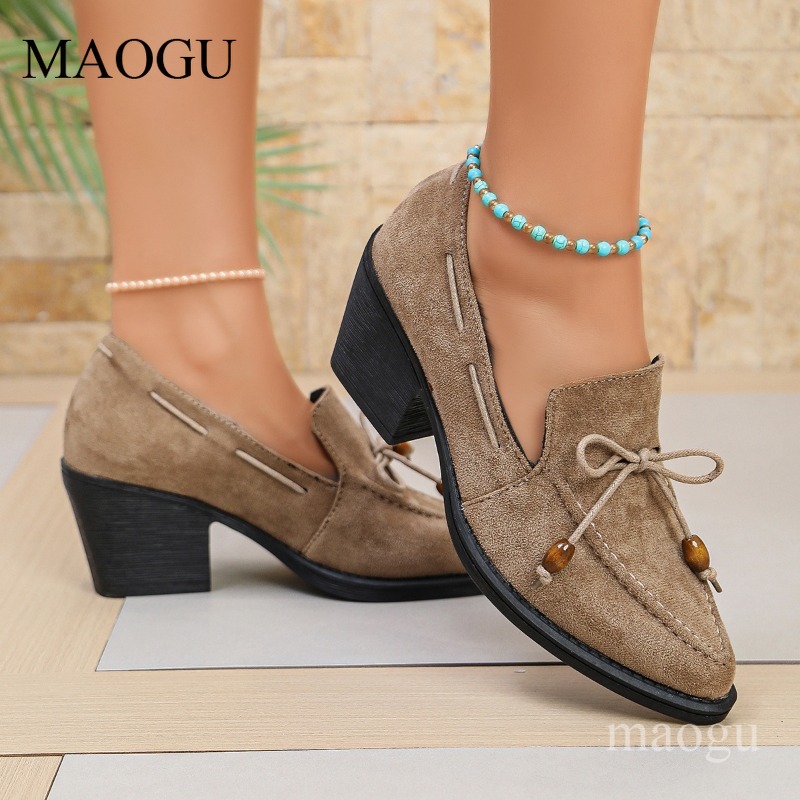Vintage Outdoor Fashion - รองเท้าส้นสูง 7 ซม. สำหรับผู้หญิง ฤดูใบไม้ผลิ/ฤดูใบไม้ร่วง แบบสวม