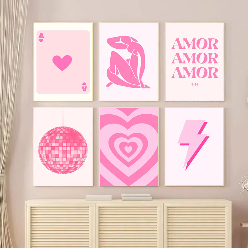 Vintage Fashion Art - ภาพพิมพ์บนผ้าใบ 1 ชิ้น โปสเตอร์ Pink Matisse