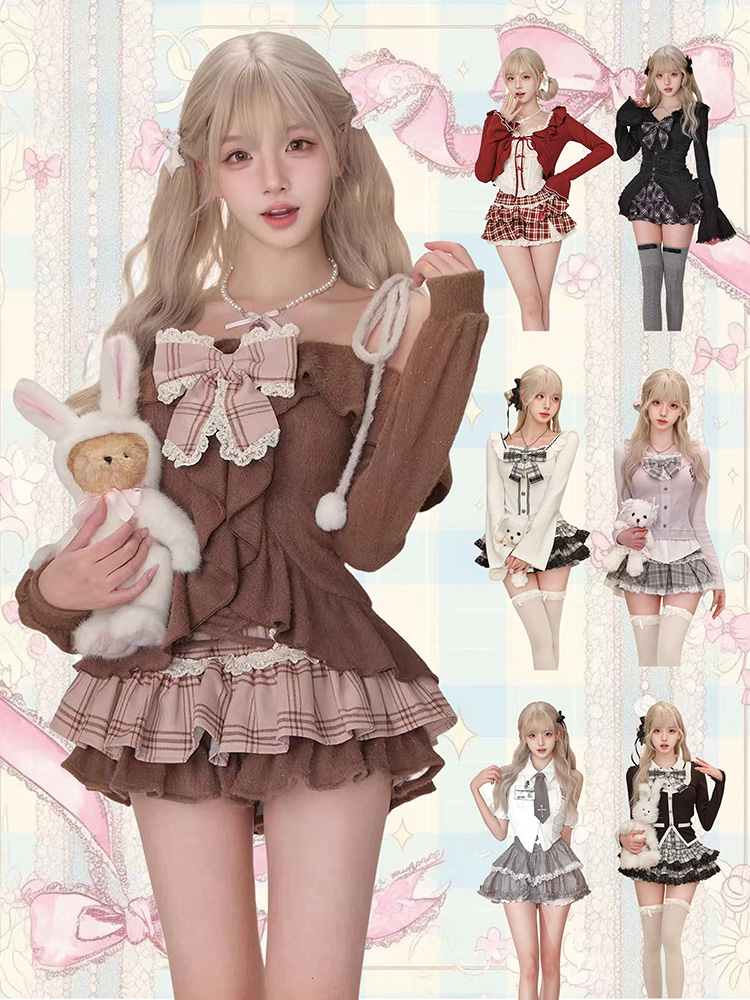 V Vintage Fashion - ชุดเซ็ต 2 ชิ้น สไตล์โกธิค Y2K วินเทจ