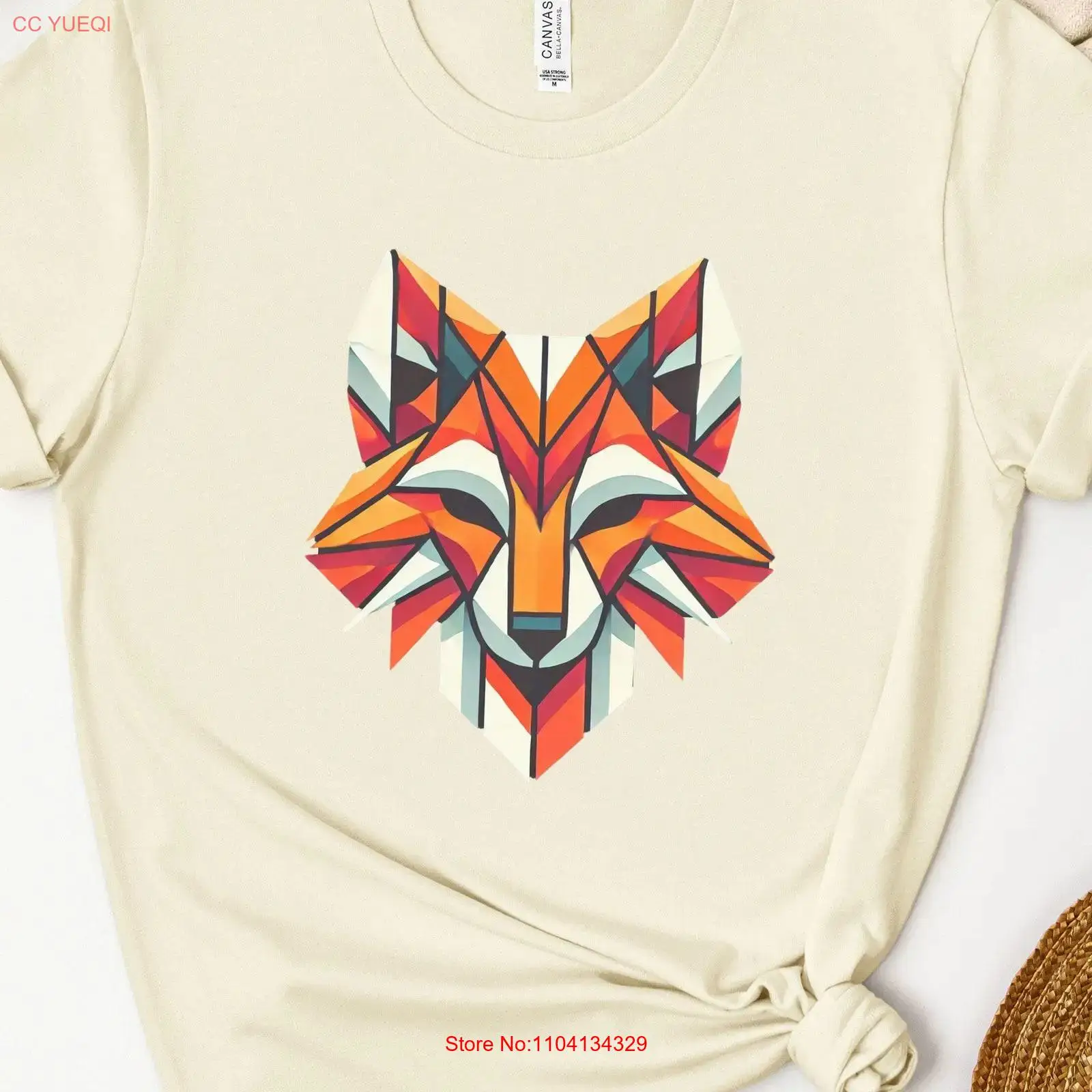 Vintage Fashion Art - เสื้อยืดลายจิ้งจอกศิลปะเรขาคณิตที่ไม่เหมือนใคร ดีไซน์ทันสมัย สำหรับคนรักสัตว์เลี้ยง ลุควินเทจ เรียบหรู ระบายอากาศได้ดี