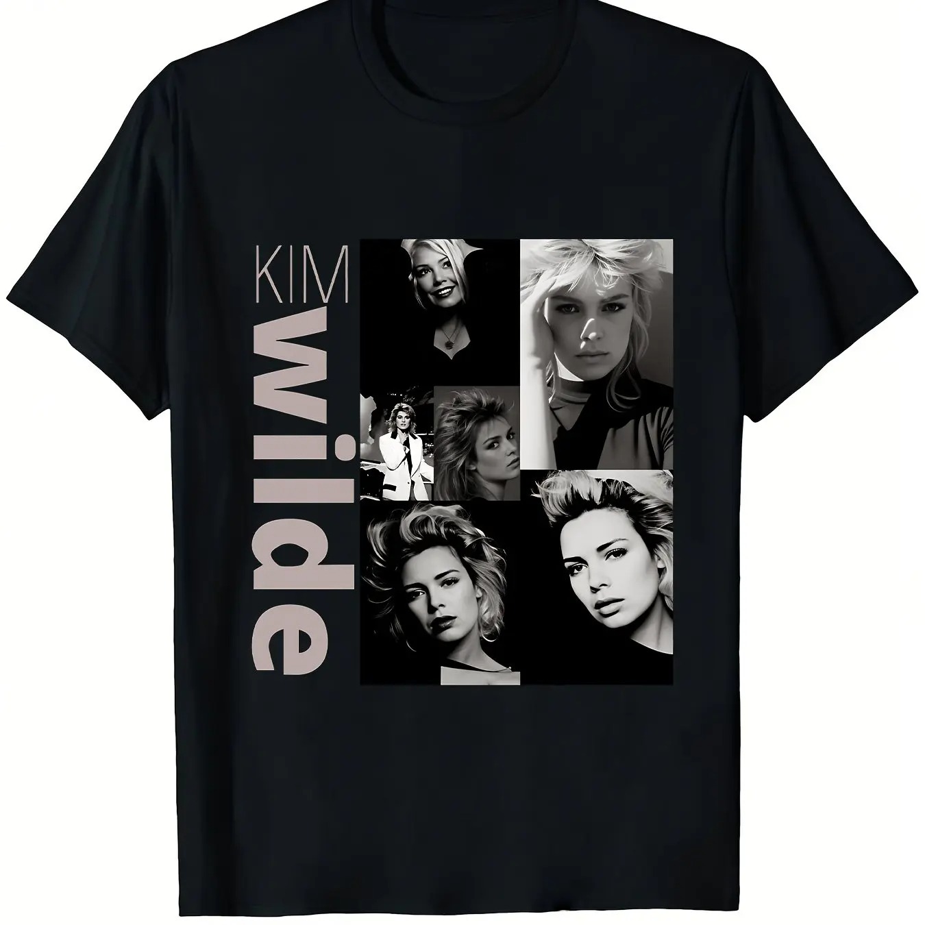 Vintage Fashion Collage - เสื้อยืดกราฟิกวินเทจ Kim Wilde สำหรับแฟนๆ สีดำ ดีไซน์คอลลาจสไตล์เรโทร