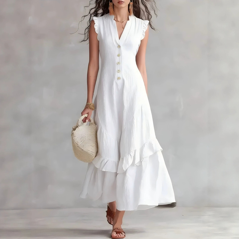 เดรสผ้าฝ้ายลินินทรงหลวมสำหรับผ - V Vintage Fashion บทวิจารณ์และราคา