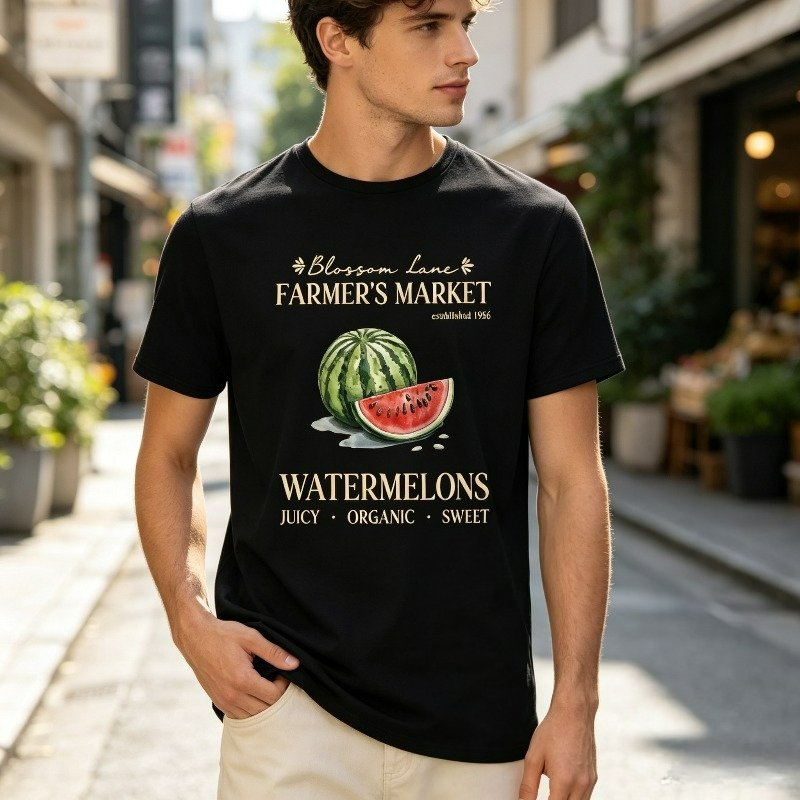 เสื้อยืดลายตลาดแตงโมสำหรับผู้ช - Vintage Fashion Market บทวิจารณ์และราคา