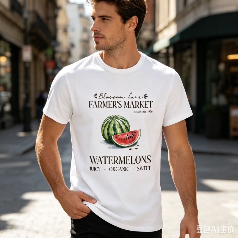 เสื้อยืดลายตลาดแตงโมสำหรับผู้ช - Vintage Fashion Market บทวิจารณ์และราคา