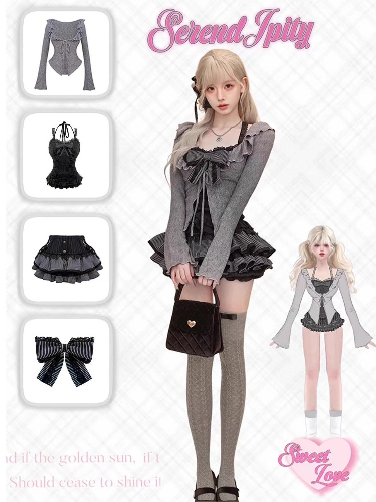 ชุดเซ็ต 2 ชิ้น สไตล์โกธิค Y2K  - V Vintage Fashion บทวิจารณ์และราคา