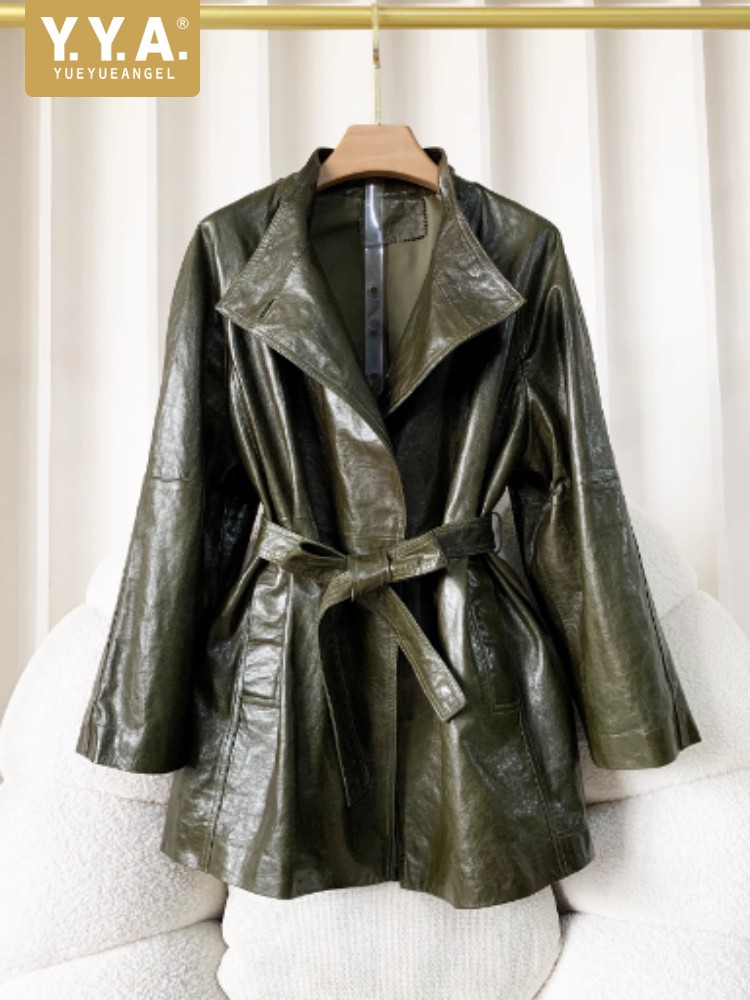 เสื้อแจ็คเก็ตหนังแกะแท้ทรงหลวม - Vintage Trench Coat บทวิจารณ์และราคา