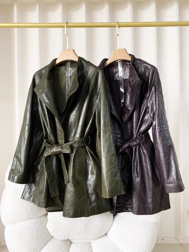 เสื้อแจ็คเก็ตหนังแกะแท้ทรงหลวม - Vintage Trench Coat บทวิจารณ์และราคา