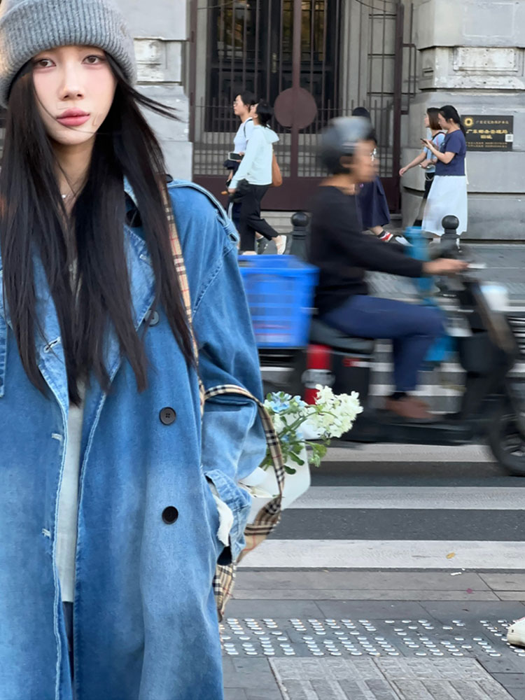 เสื้อโค้ทยีนส์กระดุมสองแถวสไตล - Vintage Trench Coat บทวิจารณ์และราคา